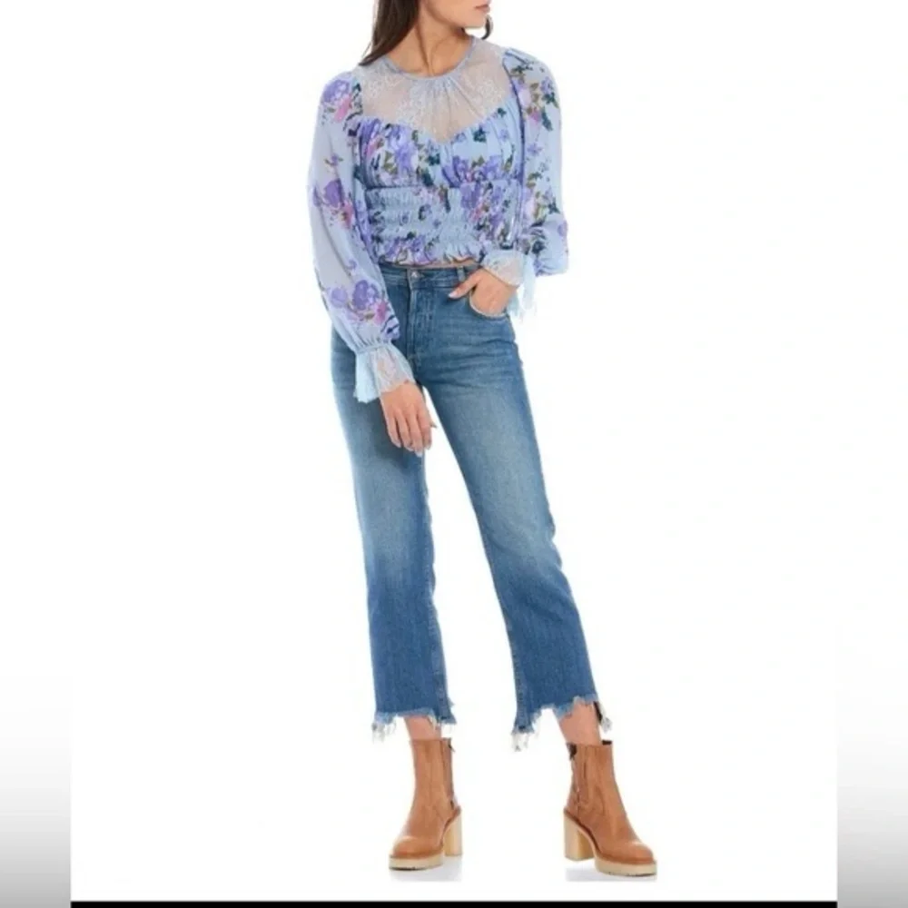 FP Movement by Free People Smock Daphne Floral Lace Ruffled Top NWT 128.00